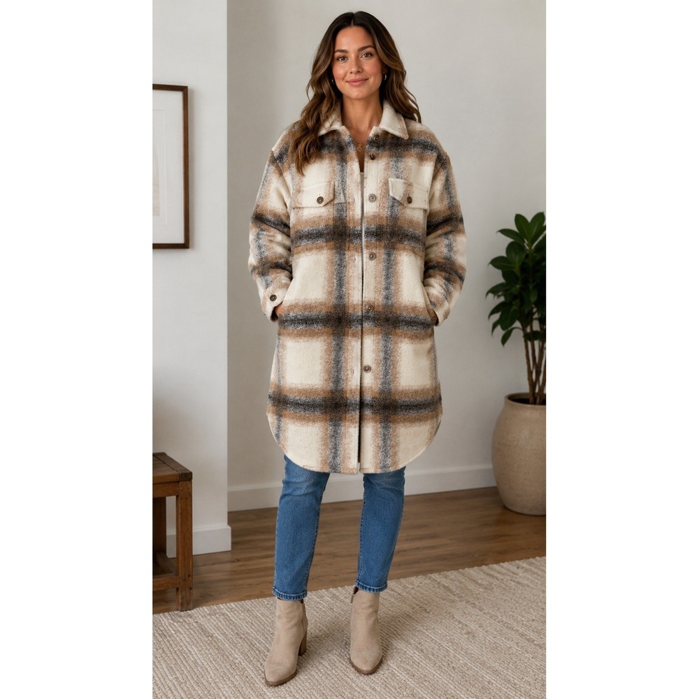 A Loves A Plaid Wool Blend Long Shacket Coat Overshirt Women's‎ Small